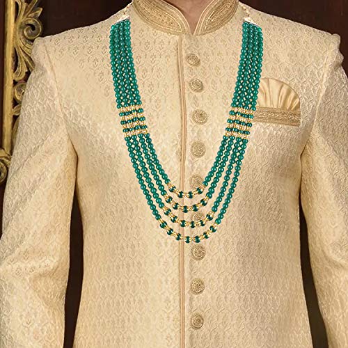 Golden Maroon Dulha Haar Layered Pearl Groom Necklace Set
